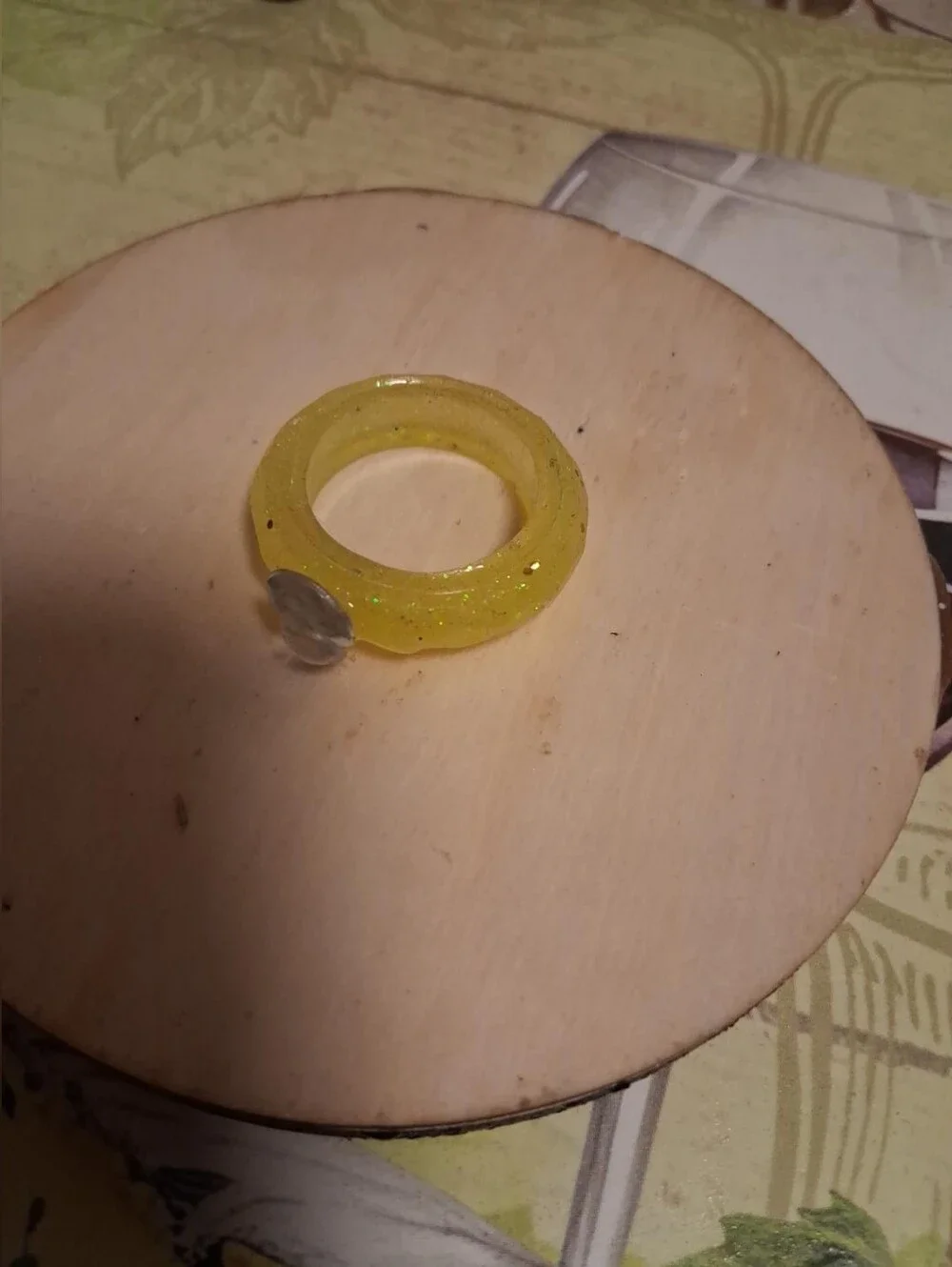 Yellow Glitter UV Resin Ring with Iridescent Accent - Handmade